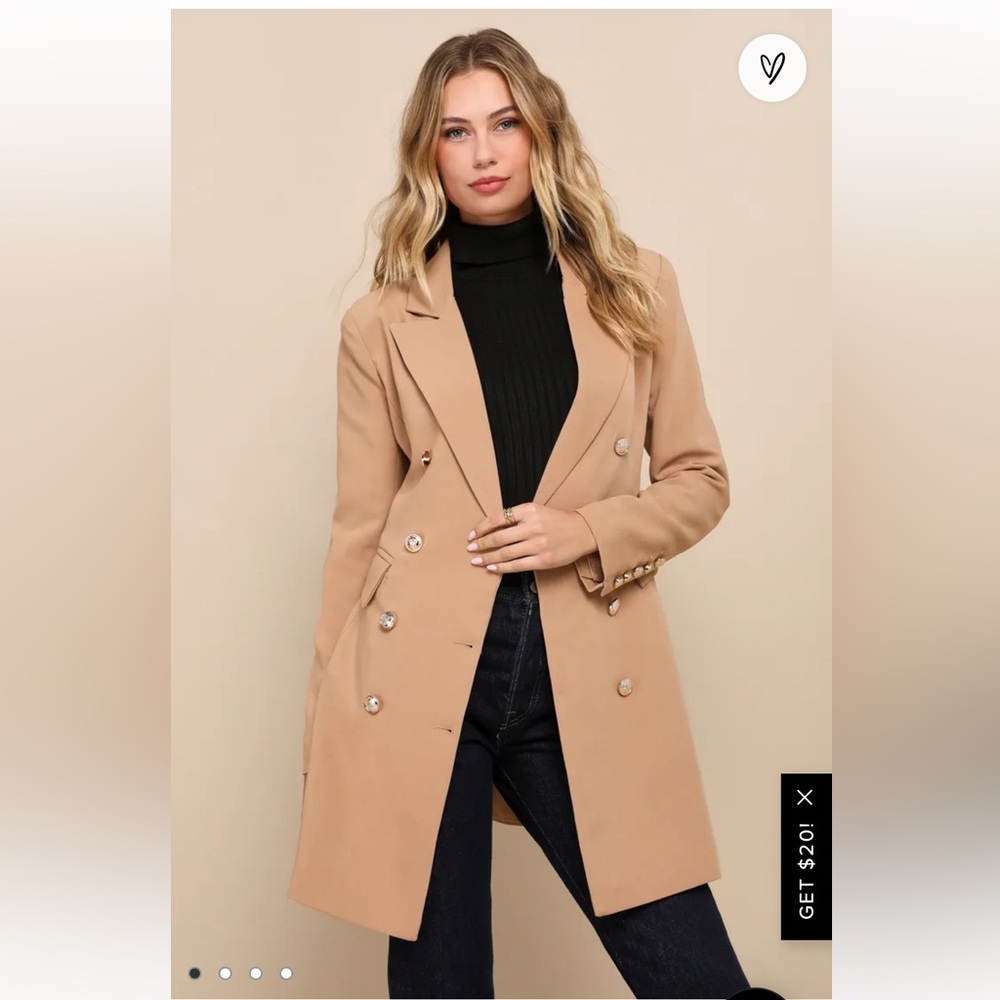 Lulu’s Tan Double Breasted Blazer / Coat size M